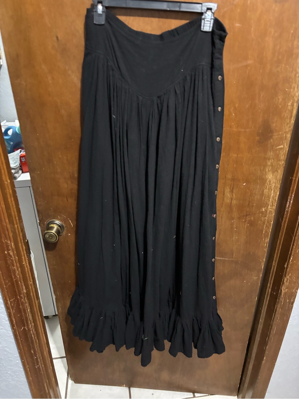 Black Wide-Leg Maxi Pants with Ruffle Hem